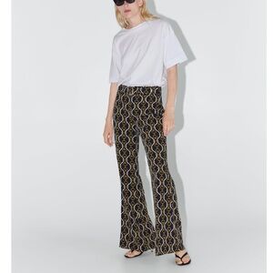 Zara Chain Print Hi Rise Belted Flare Woman’s Pants Size Medium NWT